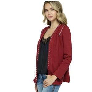 Vogue club Burgundy Cardigan with Studded Trim